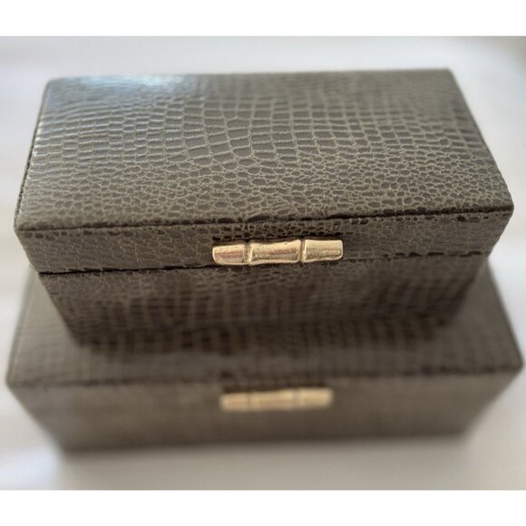 S/2 Vegan Crocodile Decorative Boxes Olive Green Jewelry Storage Lined Home NICE - Picture 7 of 16